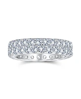Bling Jewelry Classic Traditional Two Row Pave Cubic Zirconia Cz Eternity Band Ring .925 Sterling Silver Rhodium 5MM Wide