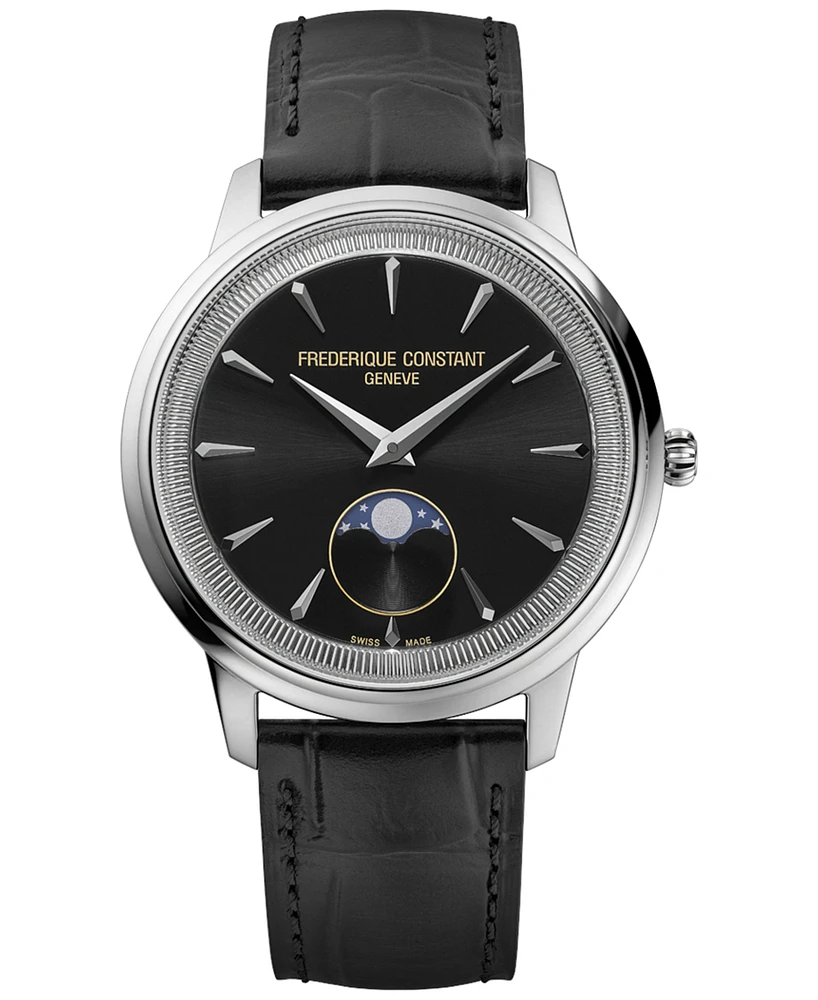 Frederique Constant Men's Swiss Moneta Moonphase Leather Strap Watch 37mm
