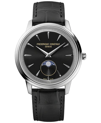 Frederique Constant Men's Swiss Moneta Moonphase Leather Strap Watch 37mm