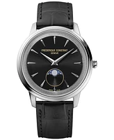 Frederique Constant Men's Swiss Moneta Moonphase Leather Strap Watch 37mm