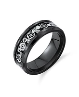 Bling Jewelry Mechanic Car Racer Ring Punk Rock Motorcycle Biker Silver Black Titanium Rings Bands Steampunk Gear Wheel Carbon Fiber Inlay Bev