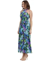 London Times Petite Printed Wrap-Neck Maxi Dress