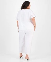 Anne Klein Plus Size Button Back Blouse Wide Leg Pants