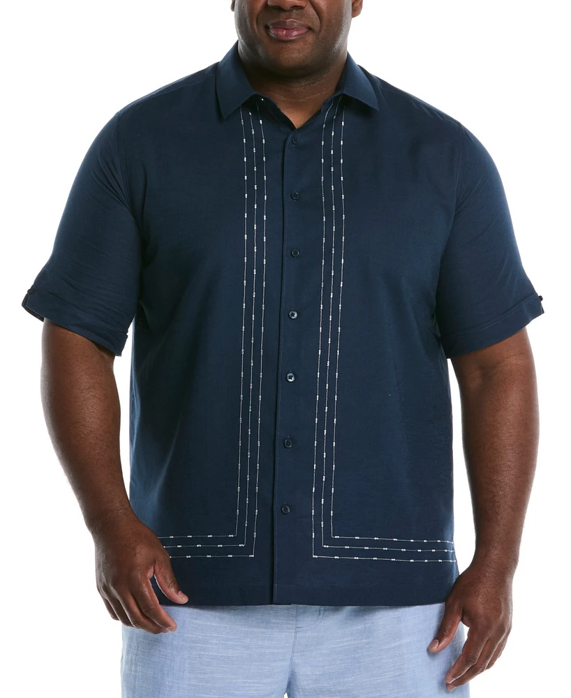 Cubavera Men's Big & Tall Classic-Fit L-Shape Embroidered Linen Blend Button-Down Shirt