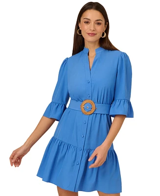 Adrianna by Papell Women's Solid Belted 3/4-Sleeve Shirtdress