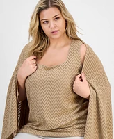 Kasper Plus Herringbone Knit Square-Neck Tank Top