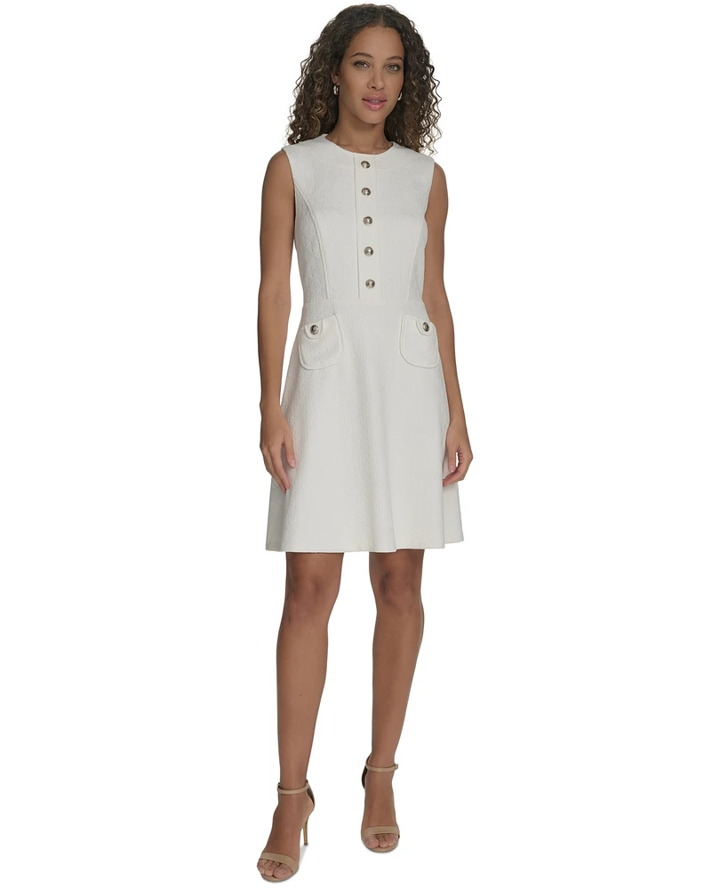 Tommy Hilfiger Women's Button-Front Basket-Knit Fit & Flare Dress