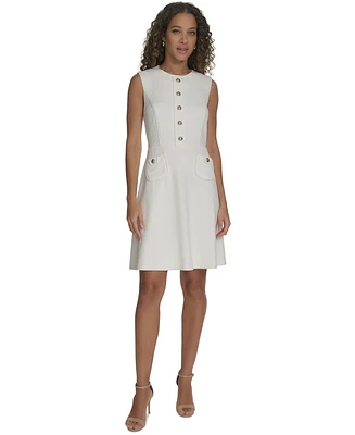 Tommy Hilfiger Women's Button-Front Basket-Knit Fit & Flare Dress