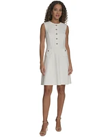 Tommy Hilfiger Women's Button-Front Basket-Knit Fit & Flare Dress