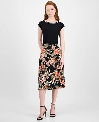 Kasper Women's Floral-Print Pull-On Midi Skirt