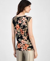 Kasper Women's Floral Raglan Cap-Sleeve V-Neck Blouse