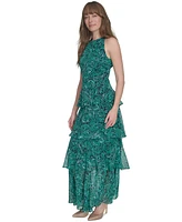 Tommy Hilfiger Women's Floral-Print Halter-Neck Tiered Sleeveless Dress
