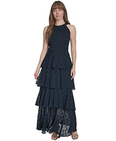 Tommy Hilfiger Women's Jacquard Halter-Neck Sleeveless Tiered Dress