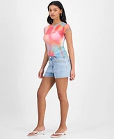Bar Iii Womens Mesh Tee Bling Denim Shorts Exclusively At Macys