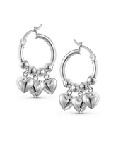 Bling Jewelry Romantic Love Dangle Earrings with Multi Charms Heart Shaped Huggie Hoops in Silver