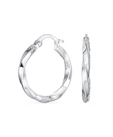 Bling Jewelry Timeless Slender Wire Rope Hoop Huggie Earrings Sterling Silver 1 Inch Diameter