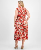Kasper Plus Pleated Keyhole-Neck Belted Midi Dress
