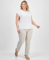 Kasper Plus Beaded-Neck Cap-Sleeve Knit Top