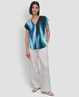 Dkny Women's Linen Printed V-Neck Top