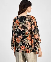Kasper Women's Floral 3/4-Sleeve Poncho Blouse