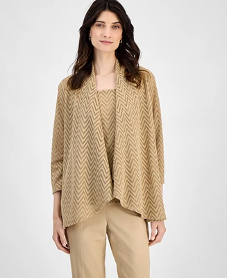 Kasper Women's Herringbone High-Low 3/4-Sleeve Cardigan