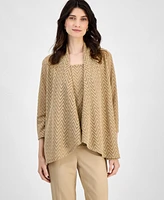 Kasper Women's Herringbone High-Low 3/4-Sleeve Cardigan