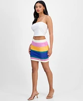 Bar Iii Women's Striped Crochet Mini Skirt, Exclusively at Macy's