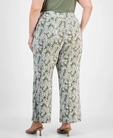 Kasper Plus Printed Wide-Leg Pull-On Pants