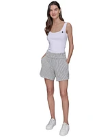 Karl Lagerfeld Paris Women's Striped Logo Pull-On Shorts