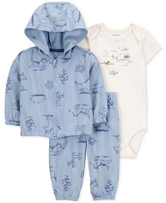 Carter's Baby Boys Dog Little Character Set Cotton Hooded Cardigan, Bodysuit & Pants, 3 Piece