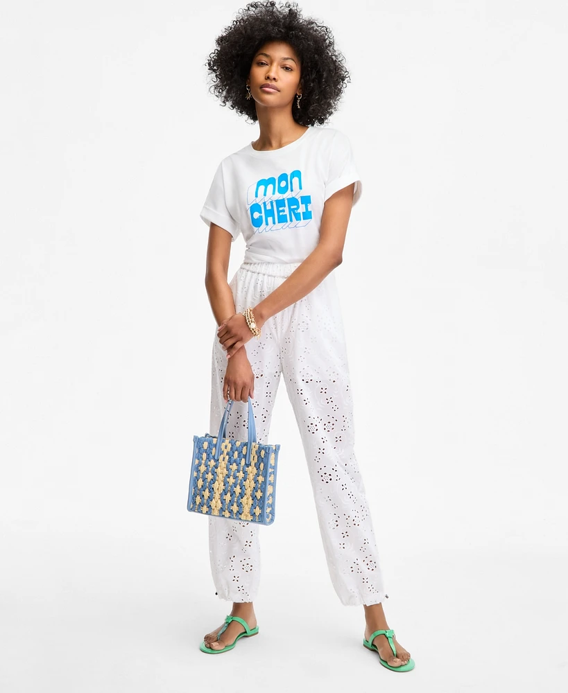 On 34th Women's Cotton Eyelet Pull-On Joggers, Exclusively at Macy's