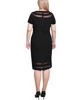 Ny Collection Petite Short Sleeve Dress with Mesh Insets