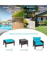 Gymax 5PCS Patio Set Sectional Rattan Wicker Furniture Set w/ Turquoise Cushion