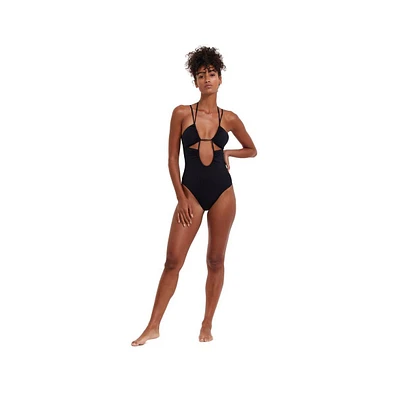 Flirrt Gottex Women's Solid Deep Plunge Cut Out Halter One Piece