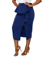L I V D Plus Ruffled Peplum Neoprene Midi Skirt