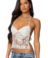 Edikted Women's Nyx Backless Sheer Lace Top