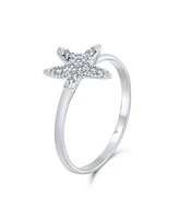 Bling Jewelry Tiny Pave Cubic Zirconia Cz Nautical Tropical Beach Starfish Ring .925 Sterling Silver
