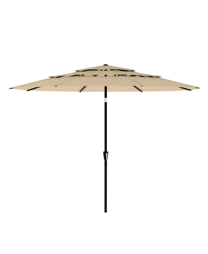 11 ft. Outdoor Patio Market Beach Umbrella With 3-Tier Vented Canopy, 8 Heavy-Duty Ribs & Crank Tilt Blue