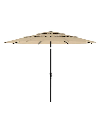 11 ft. Outdoor Patio Market Beach Umbrella With 3-Tier Vented Canopy, 8 Heavy-Duty Ribs & Crank Tilt Blue