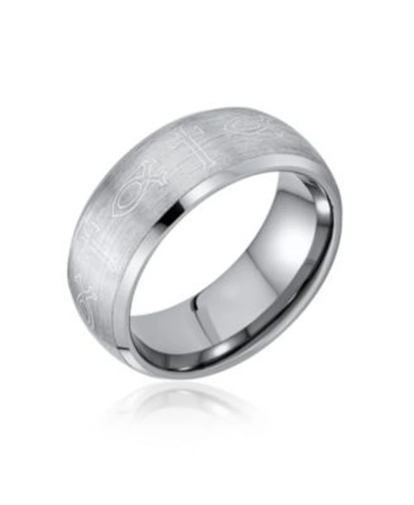 Bling Jewelry Religious Ichthys Jesus Fish Catholic Cross Couples Titanium Band Rings Matte Silver Tone