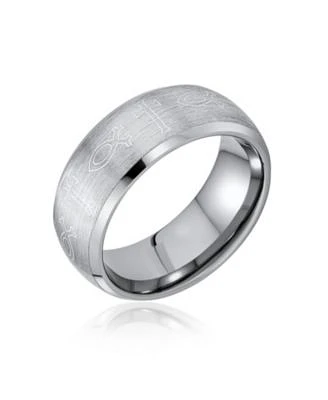 Bling Jewelry Religious Ichthys Jesus Fish Catholic Cross Couples Titanium Band Rings Matte Silver Tone