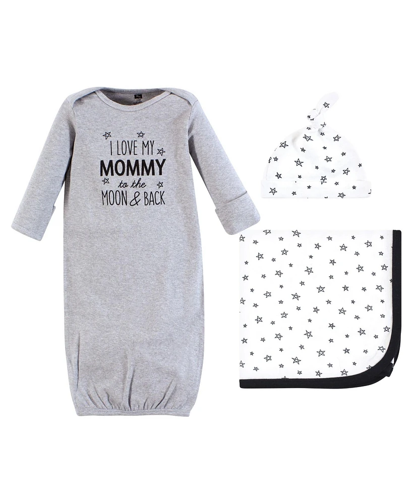 Hudson Baby Baby Boys Hudson Gown, Swaddle Blanket and Cap or Headband, Mom Moon And Back, 0-6 Months