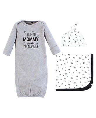 Hudson Baby Baby Boys Hudson Gown, Swaddle Blanket and Cap or Headband, Mom Moon And Back, 0-6 Months