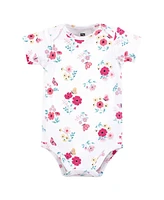 Hudson Baby Girls Cotton Bodysuits, Bright Butterfly Floral, Preemie