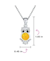 Bling Jewelry Opalescent Pet Animal Golden Yellow Created Opal Wide Eye Lucky Wise Bird Owl Necklace Pendant .925 Sterling Silver