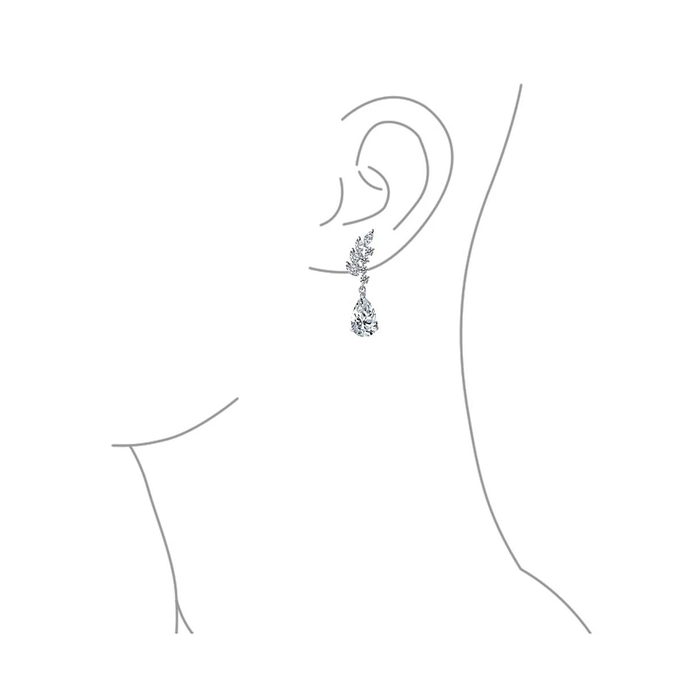 Bling Jewelry Prom Leaf Teardrop Dangle Chandelier Earrings Silver Cubic Zirconia 1.3 Inch