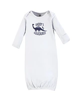 Hudson Baby Baby Boys Hudson Gown, Swaddle Blanket and Cap or Headband, Hugasaurus, 0-6 Months