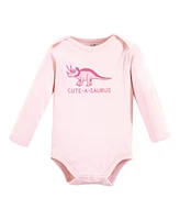 Touched by Nature Baby Girls Organic Cotton Long-Sleeve Bodysuits, Retro Dino, Preemie