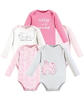 Touched by Nature Baby Girls Cotton Long-Sleeve Bodysuits, Pink Peanut, Preemie