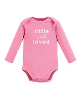 Touched by Nature Baby Girls Cotton Long-Sleeve Bodysuits, Pink Peanut, Preemie